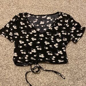 Floral Black Crop Top
